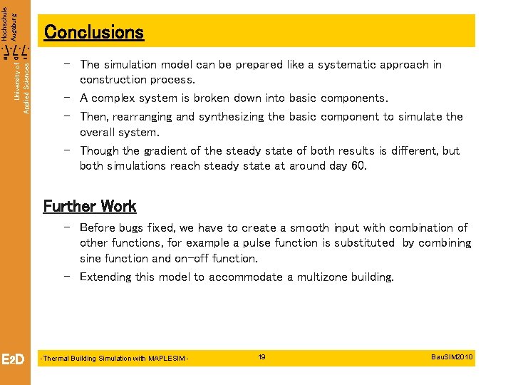 University of Applied Sciences Hochschule Augsburg Conclusions – The simulation model can be prepared