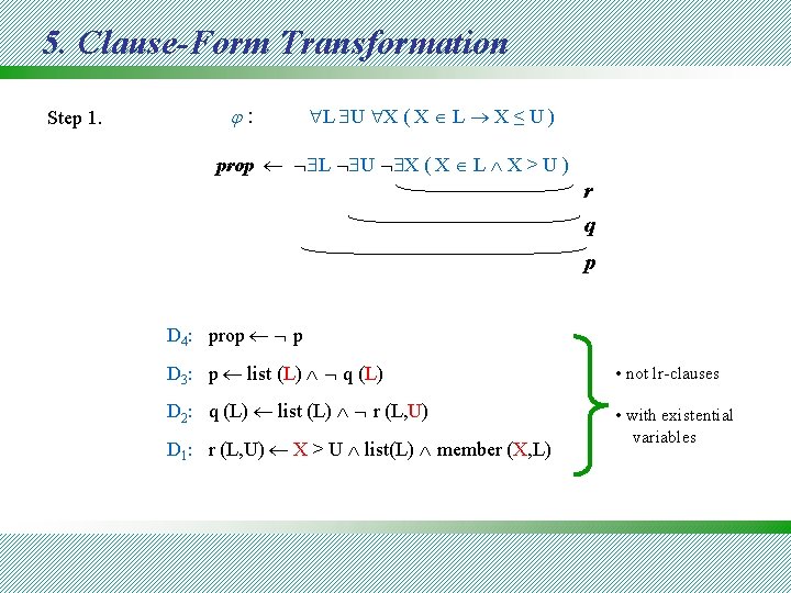 5. Clause-Form Transformation Step 1. : L U X ( X L X ≤