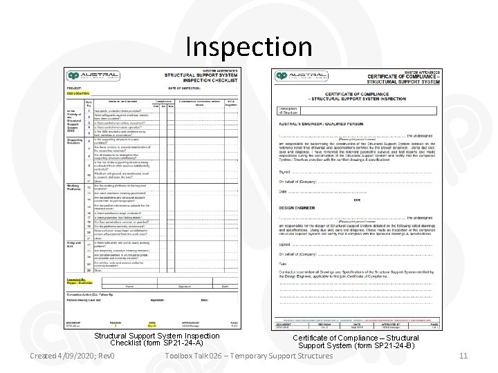 Inspection Structural Support System Inspection Checklist (form SP 21 -24 -A) Created 4/09/2020; Rev