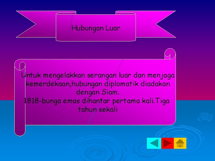 Hubungan Luar Untuk mengelakkan serangan luar dan menjaga kemerdekaan, hubungan diplomatik diadakan dengan Siam.