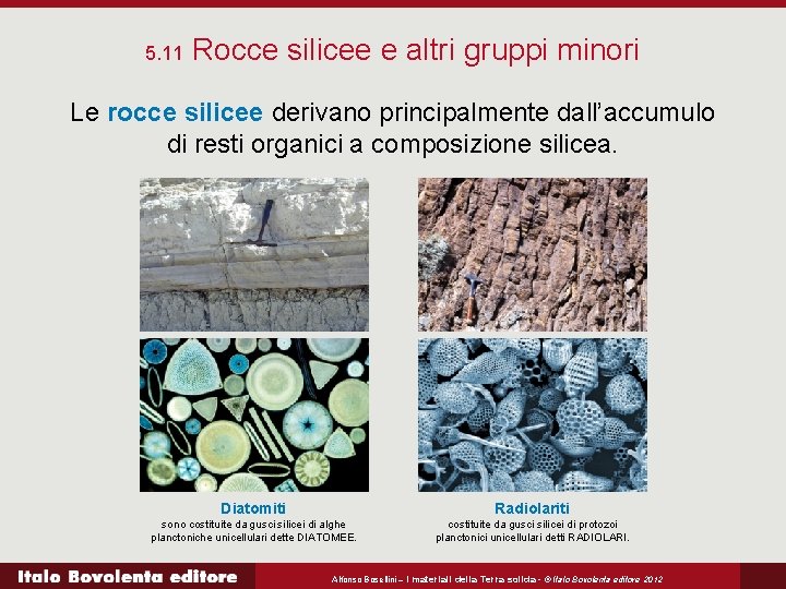 5. 11 Rocce silicee e altri gruppi minori Le rocce silicee derivano principalmente dall’accumulo
