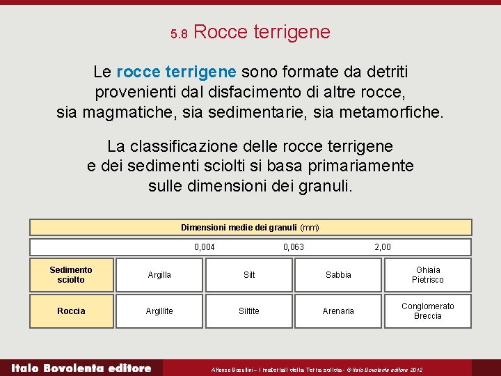 5. 8 Rocce terrigene Le rocce terrigene sono formate da detriti provenienti dal disfacimento