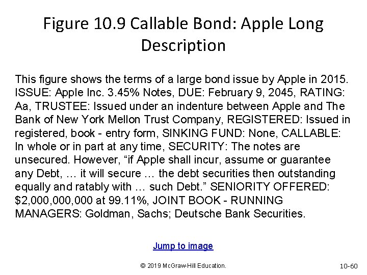 Figure 10. 9 Callable Bond: Apple Long Description This figure shows the terms of