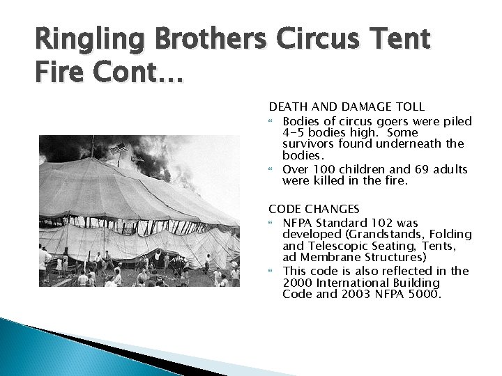 Ringling Brothers Circus Tent Fire Cont… DEATH AND DAMAGE TOLL Bodies of circus goers