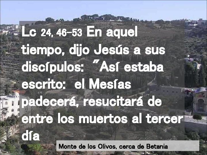 Lc 24, 46 -53 En aquel tiempo, dijo Jesús a sus discípulos: "Así estaba