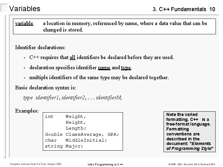 Variables variable 3. C++ Fundamentals 10 a location in memory, referenced by name, where