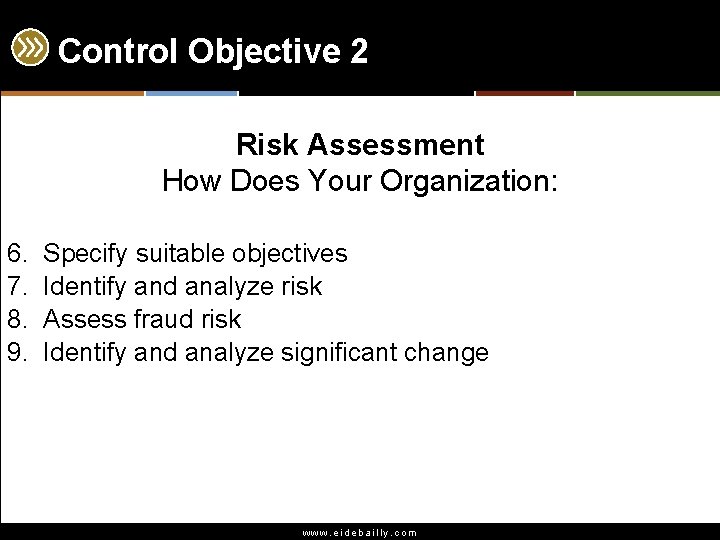 Control Objective 2 Risk Assessment How Does Your Organization: 6. 7. 8. 9. Specify