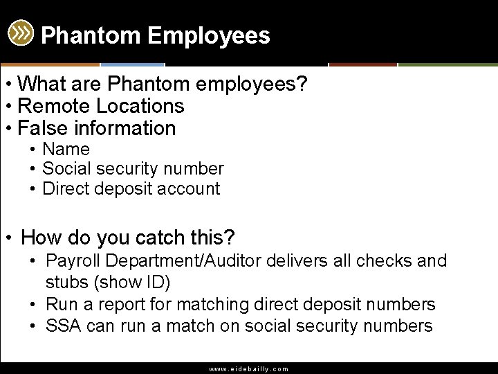 Phantom Employees • What are Phantom employees? • Remote Locations • False information •