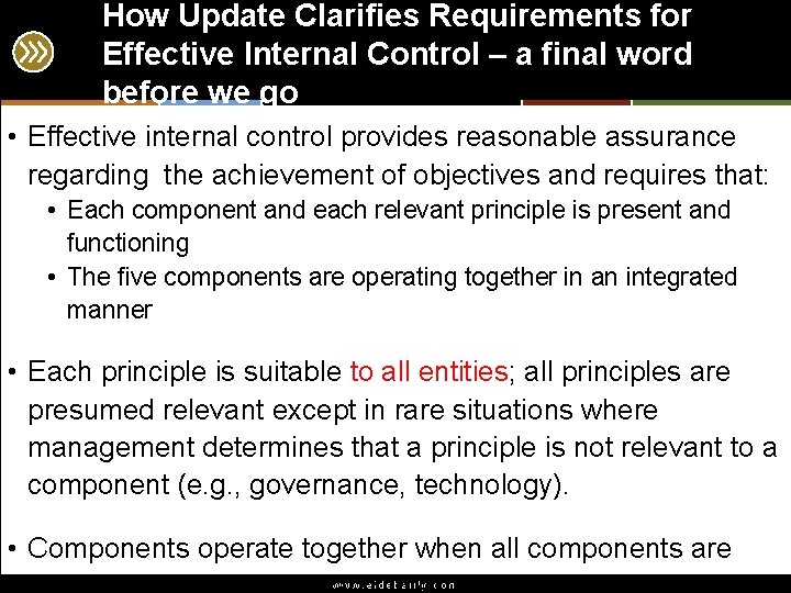 How Update Clarifies Requirements for Effective Internal Control – a final word before we