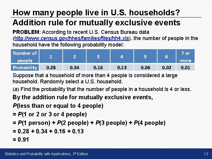 How many people live in U. S. households? Addition rule for mutually exclusive events