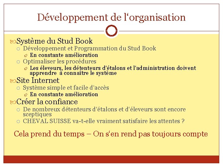 Développement de l‘organisation Système du Stud Book Développement et Programmation du Stud Book En