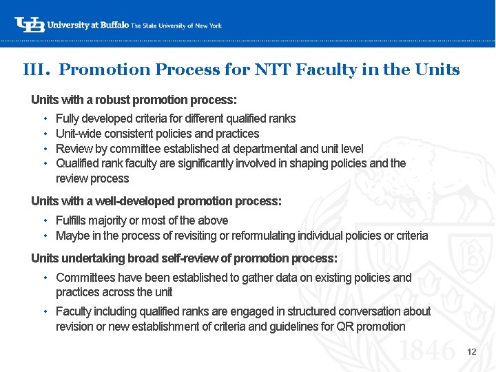 III. Promotion Process for NTT Faculty in the Units with a robust promotion process: