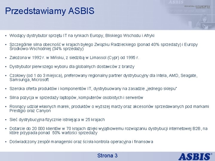 IBDINGWar OPX 20070976. 9 1/2/2022 9: 01 AM Przedstawiamy ASBIS • Wiodący dystrybutor sprzętu