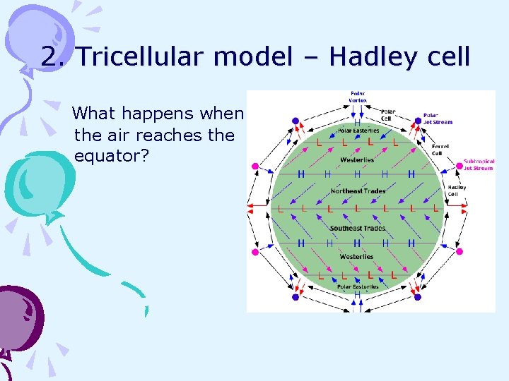 2. Tricellular model – Hadley cell What happens when the air reaches the equator? 2. Tricellular model – Hadley cell What happens when the air reaches the equator?