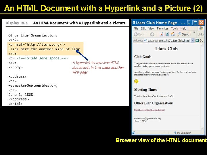 An HTML Document with a Hyperlink and a Picture (2) Browser view of the An HTML Document with a Hyperlink and a Picture (2) Browser view of the