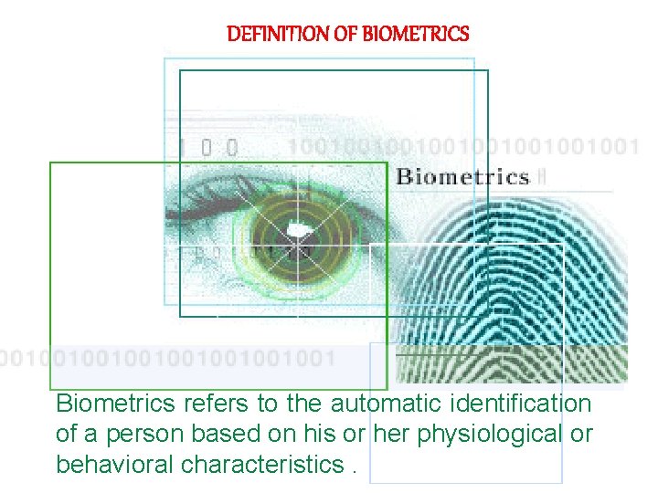 Presentation Outlines Definiton of biometrics Terms of biometrics