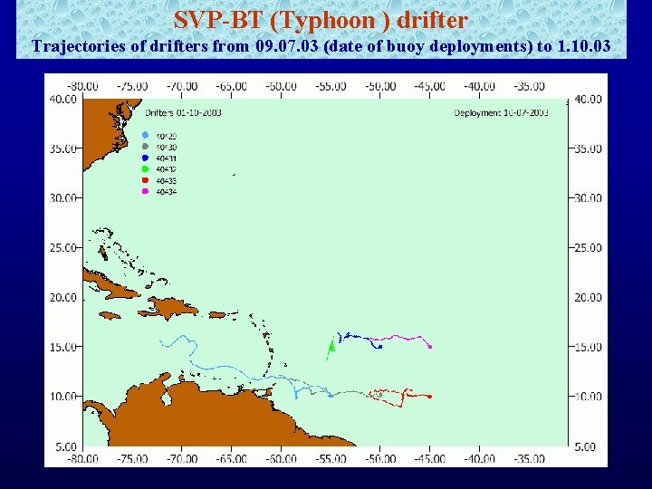 SVP-BT (Typhoon ) drifter Trajectories of drifters from 09. 07. 03 (date of buoy