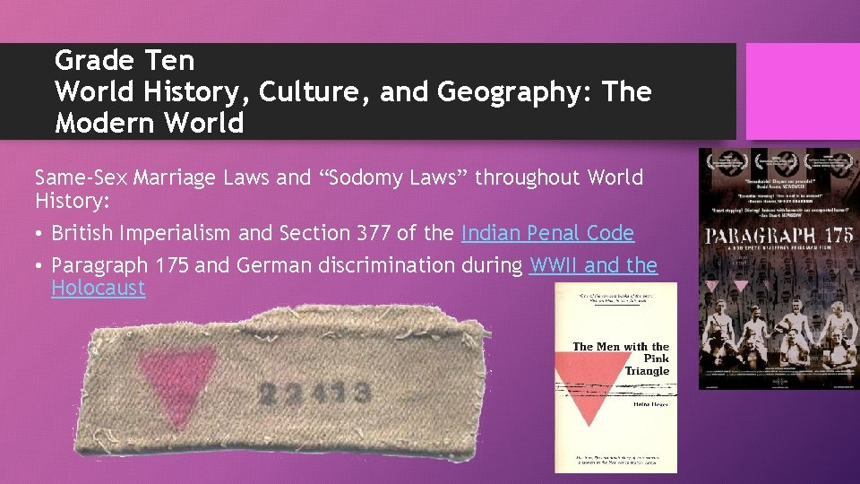 Grade Ten World History, Culture, and Geography: The Modern World Same-Sex Marriage Laws and