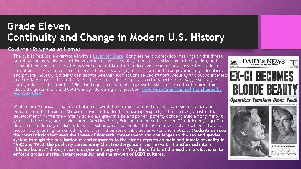 Grade Eleven Continuity and Change in Modern U. S. History • Cold War Struggles