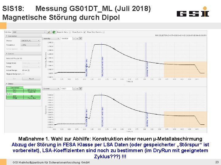 SIS 18: Messung GS 01 DT_ML (Juli 2018) Magnetische Störung durch Dipol Maßnahme 1.