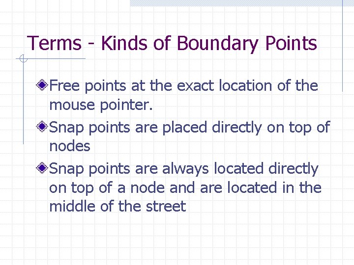 Terms - Kinds of Boundary Points Free points at the exact location of the