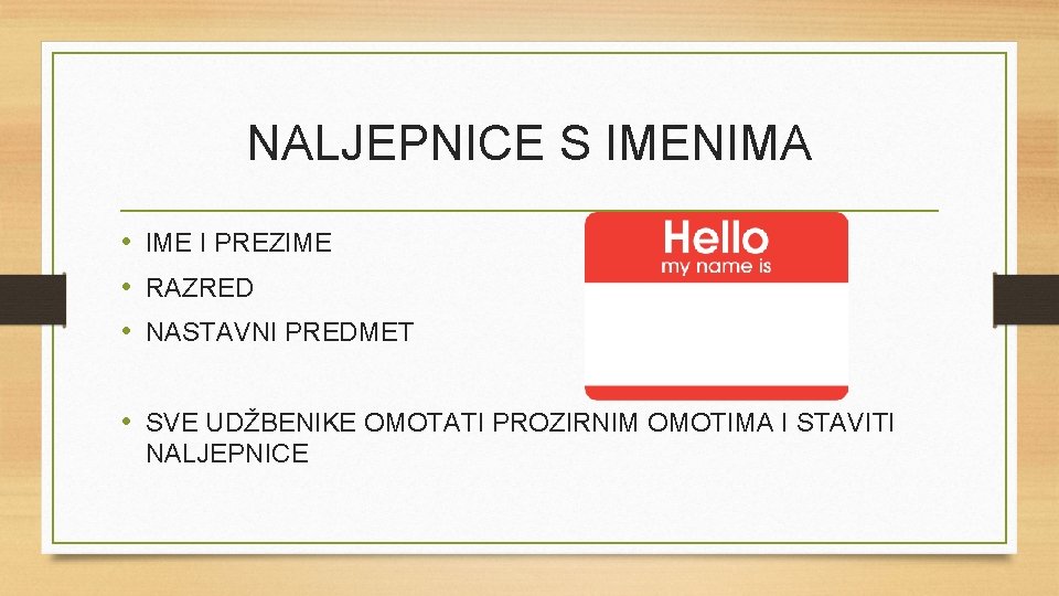 NALJEPNICE S IMENIMA • IME I PREZIME • RAZRED • NASTAVNI PREDMET • SVE