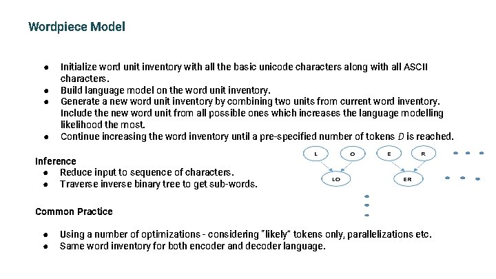 Wordpiece Model ● ● Initialize word unit inventory with all the basic unicode characters
