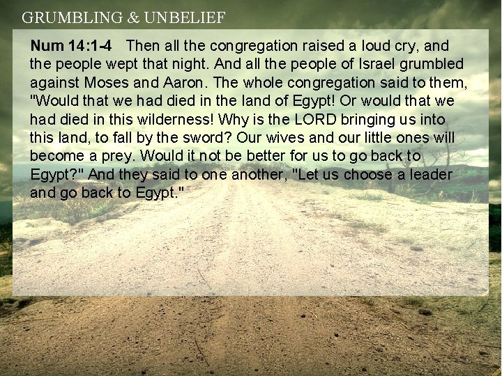 GRUMBLING & UNBELIEF Num 14: 1 -4 Then all the congregation raised a loud