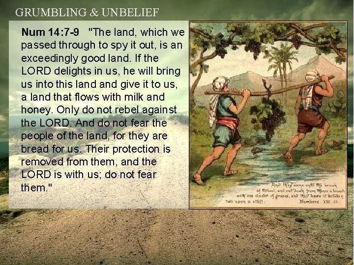 GRUMBLING & UNBELIEF Num 14: 7 -9 "The land, which we passed through to