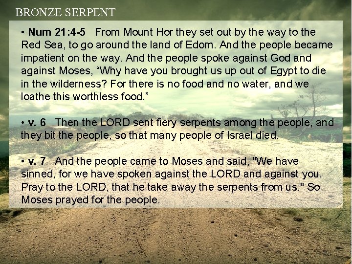 BRONZE SERPENT • Num 21: 4 -5 From Mount Hor they set out by