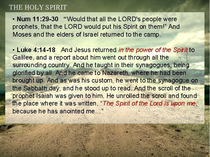 THE HOLY SPIRIT • Num 11: 29 -30 “Would that all the LORD's people