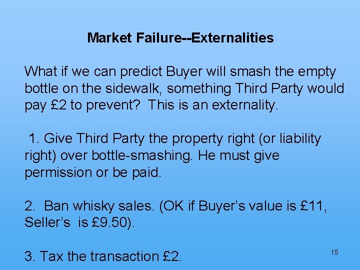 Market Failure--Externalities What if we can predict Buyer will smash the empty bottle on