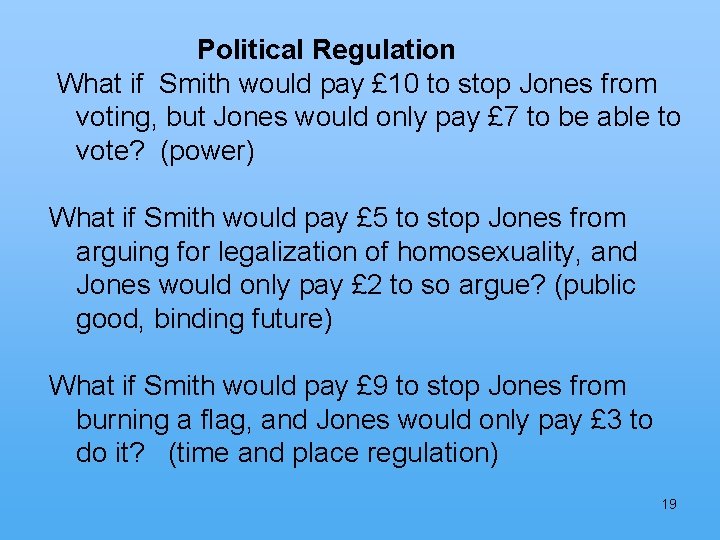 Political Regulation What if Smith would pay £ 10 to stop Jones from voting,