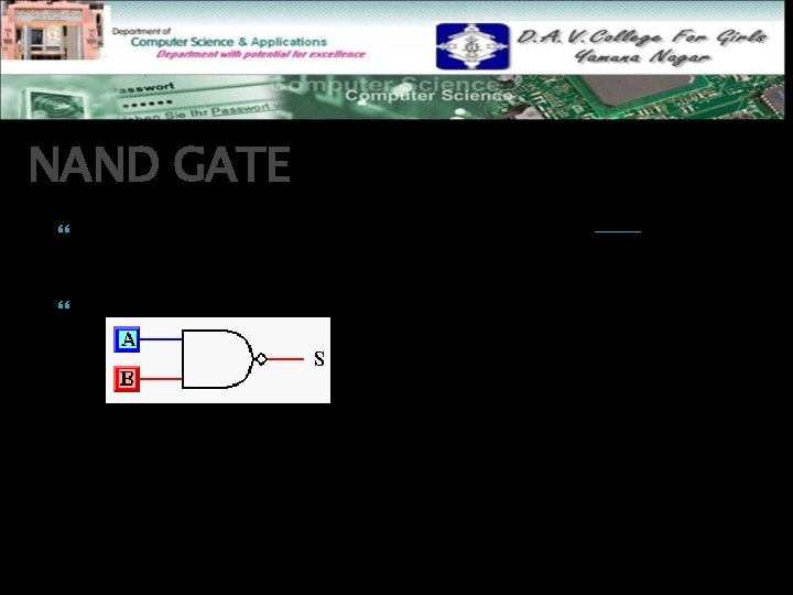 NAND GATE Nand gate is combination of NOT and AND gate. Symbol Expression :