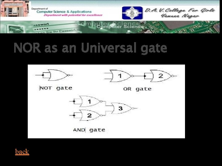 NOR as an Universal gate back 