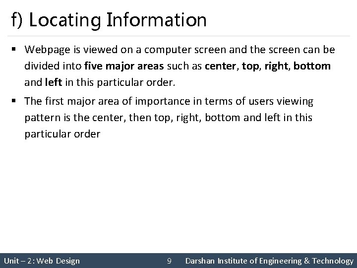 f) Locating Information § Webpage is viewed on a computer screen and the screen