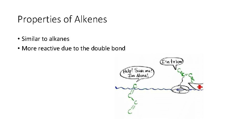 Properties of Alkenes • Similar to alkanes • More reactive due to the double