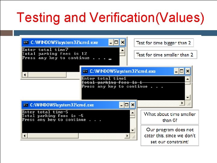 Testing and Verification(Values) Testing and Verification(Values)