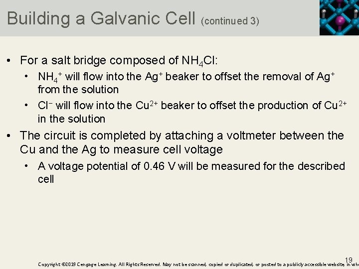 Building a Galvanic Cell (continued 3) • For a salt bridge composed of NH