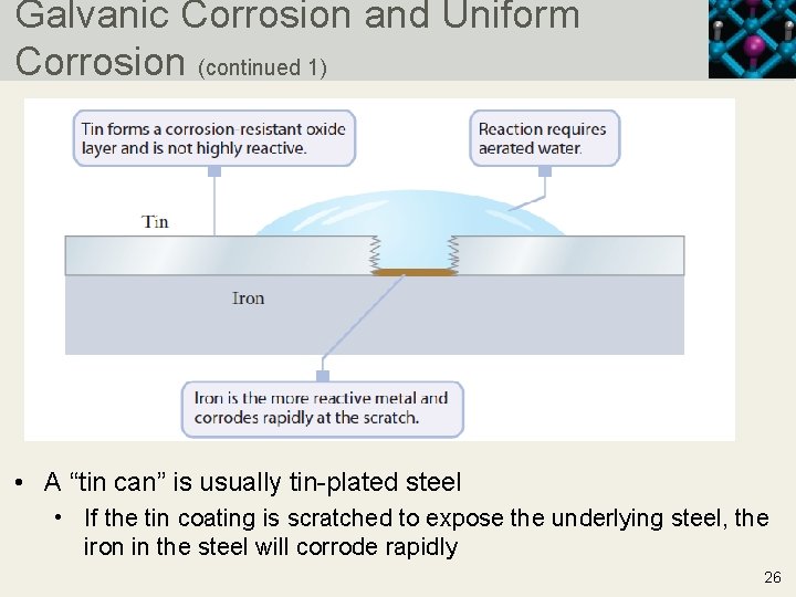 Galvanic Corrosion and Uniform Corrosion (continued 1) • A “tin can” is usually tin-plated