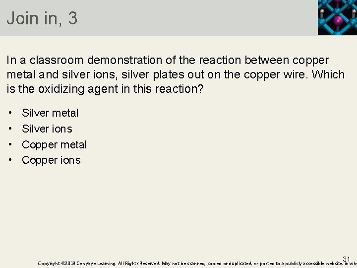 Join in, 3 In a classroom demonstration of the reaction between copper metal and