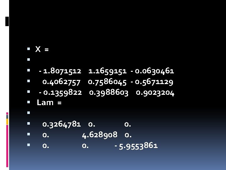 X = - 1. 8071512 1. 1659151 - 0. 0630461 0. 4062757 0. X = - 1. 8071512 1. 1659151 - 0. 0630461 0. 4062757 0.