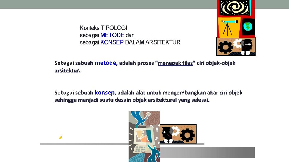 Konteks TIPOLOGI sebagai METODE dan sebagai KONSEP DALAM ARSITEKTUR Sebagai sebuah metode, adalah proses