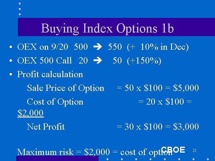 Buying Index Options 1 b • OEX on 9/20 500 550 (+ 10% in