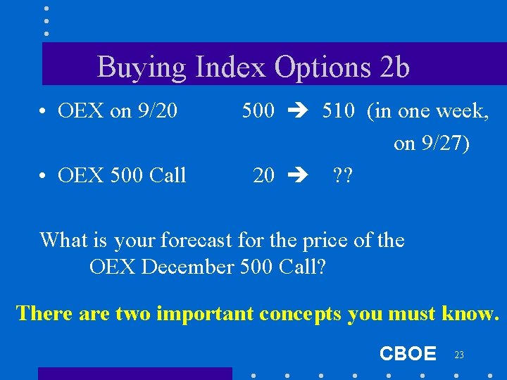 Buying Index Options 2 b • OEX on 9/20 • OEX 500 Call 500