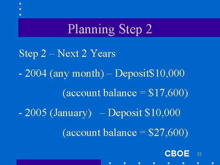 Planning Step 2 – Next 2 Years - 2004 (any month) – Deposit$10, 000