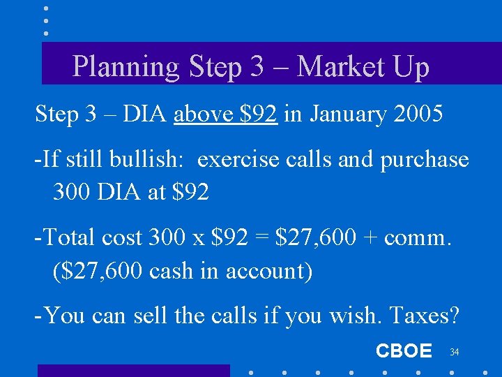 Planning Step 3 – Market Up Step 3 – DIA above $92 in January