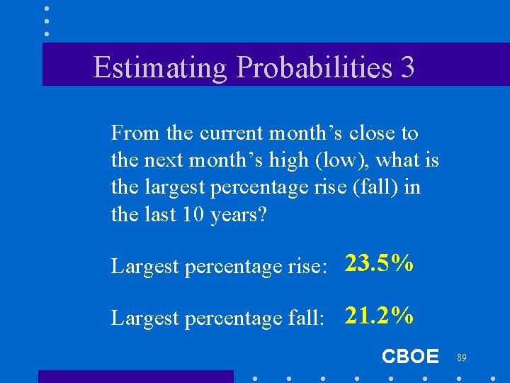 Estimating Probabilities 3 From the current month’s close to the next month’s high (low),