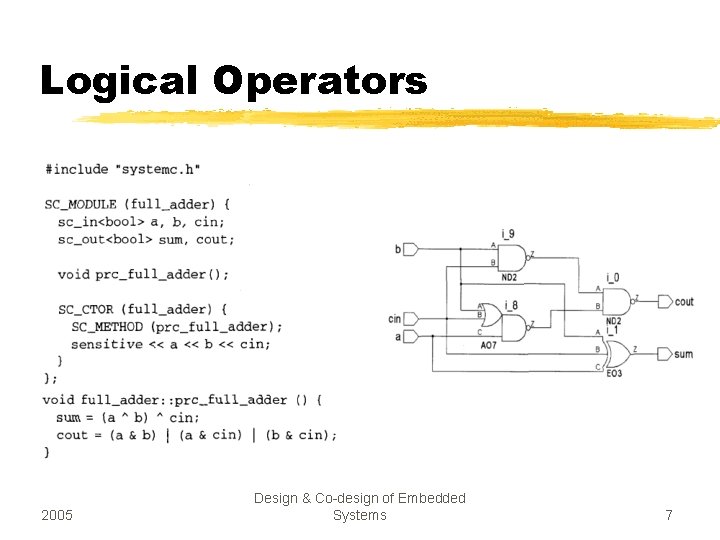 Logical Operators 2005 Design & Co-design of Embedded Systems 7 Logical Operators 2005 Design & Co-design of Embedded Systems 7