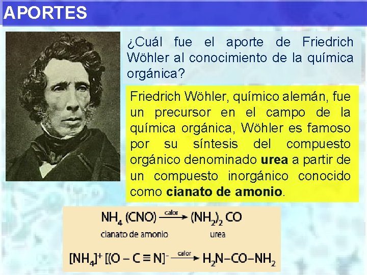 APORTES ¿Cuál fue el aporte de Friedrich Wöhler al conocimiento de la química orgánica?